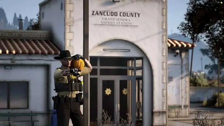 Officers outside the county building