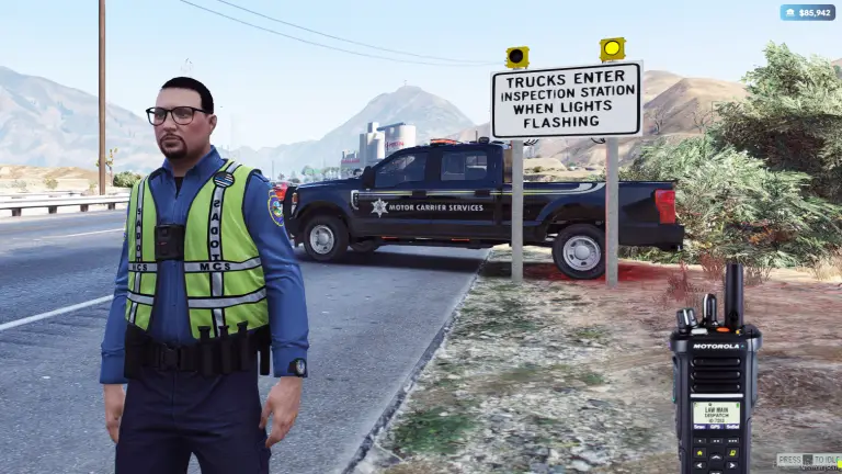 Officer at a truck inspection station
