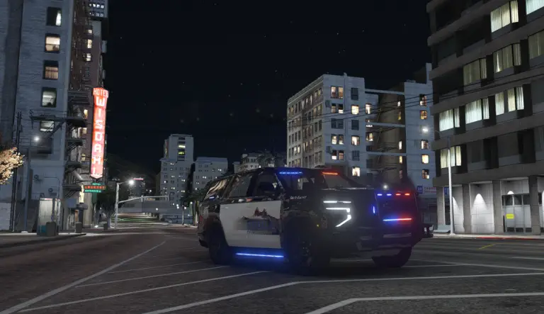 Police on a city street at night